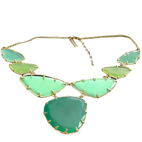 Vintage Kendra Scott Green Marisol Necklace Gold Plated Bib Statement Retired - Picture 10 of 12